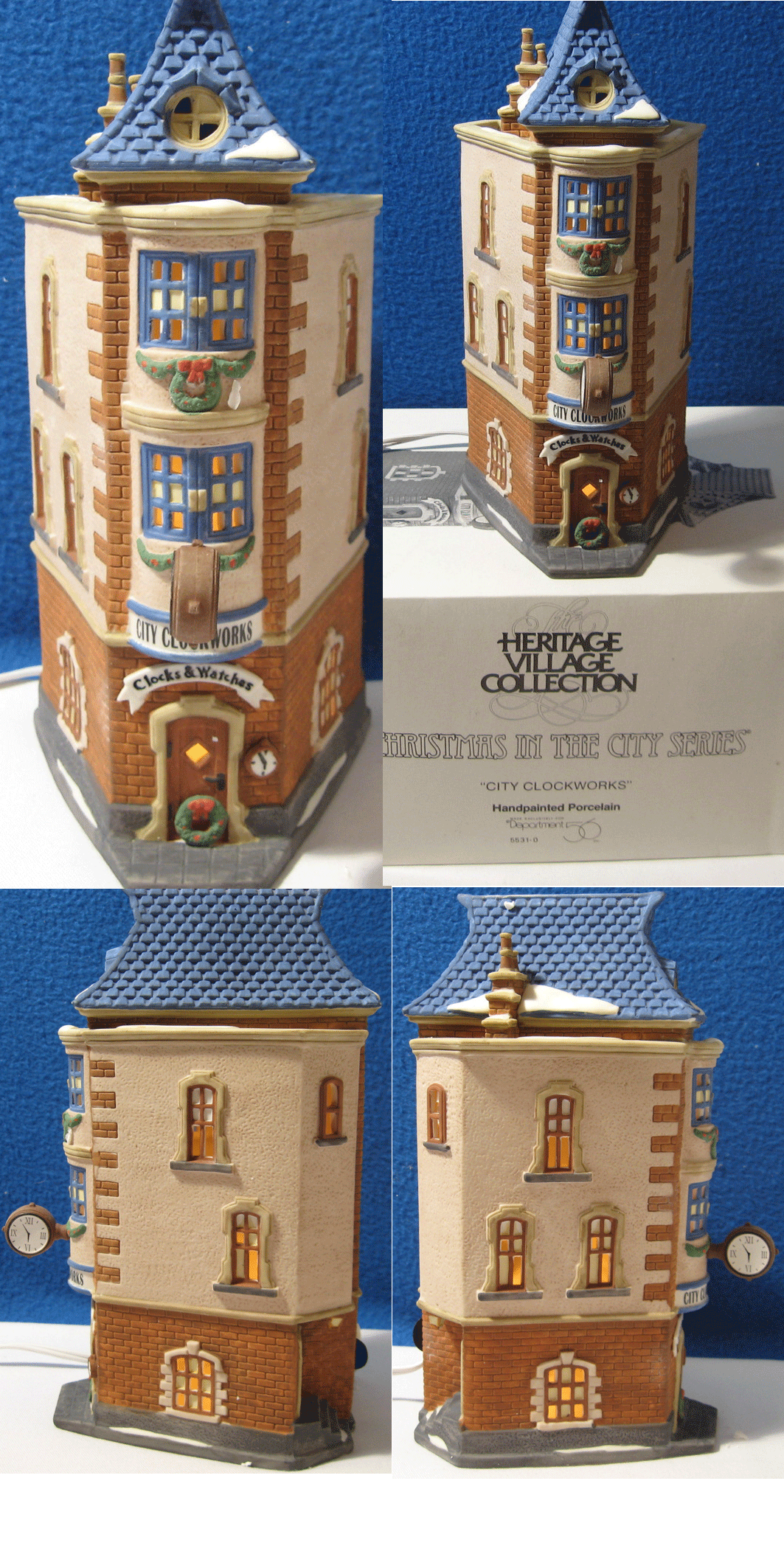 Фарфоровый домик-освещенный  анимированный "Городские часы"