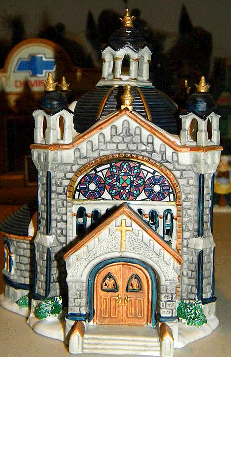 Фарфоровый домик - освещенный  анимированный " Каменная Церковь